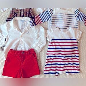 Jacadi White and Red Button Down Shirt Nautical Style